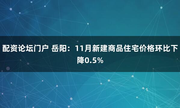 配资论坛门户 岳阳：11月新建商品住宅价格环比下降0.5%